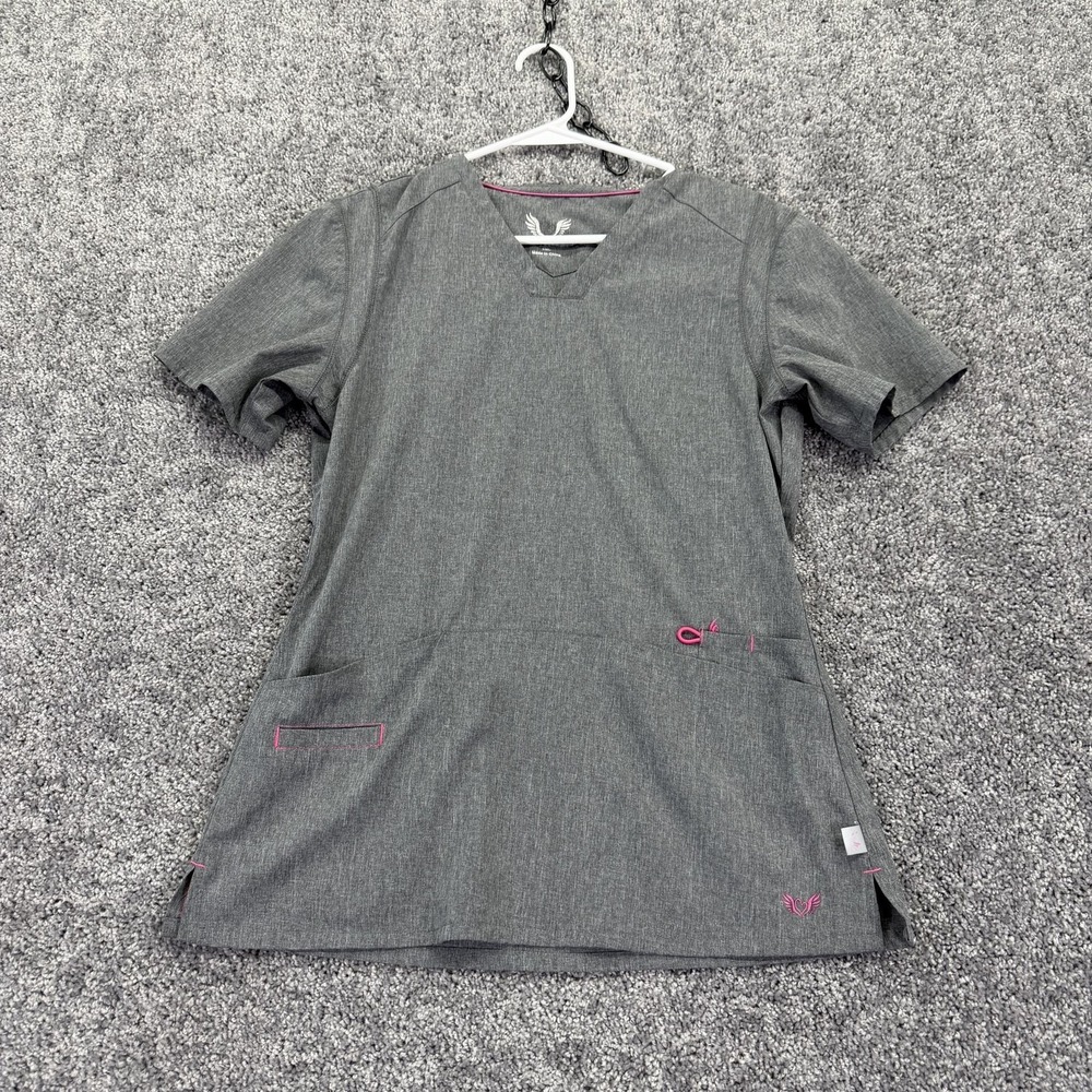 Smitten Shirt Womens Small Gray V Neck Scrub Tunic Top Pockets Medical Workwear